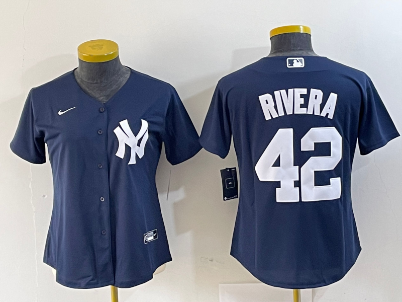 Women's New York Yankees #42 Mariano Rivera Name Navy Blue Cool Base Stitched Baseball Jersey