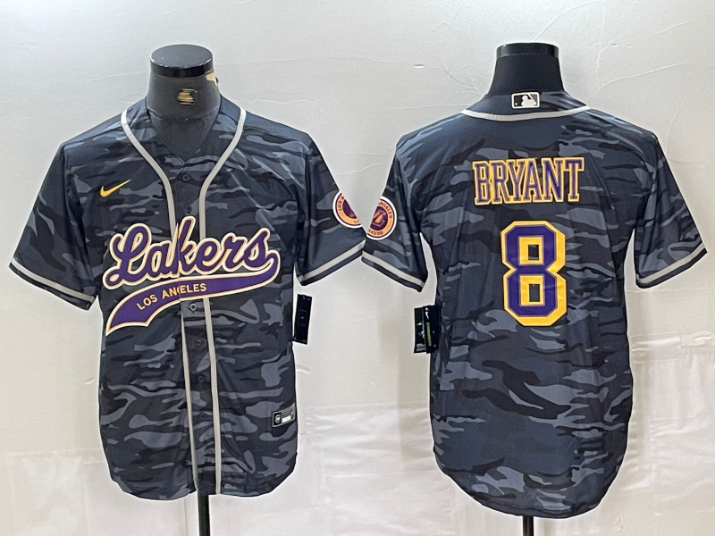 Men's Los Angeles Lakers #8 Kobe Bryant Grey Camo Cool Base Stitched Baseball Jersey