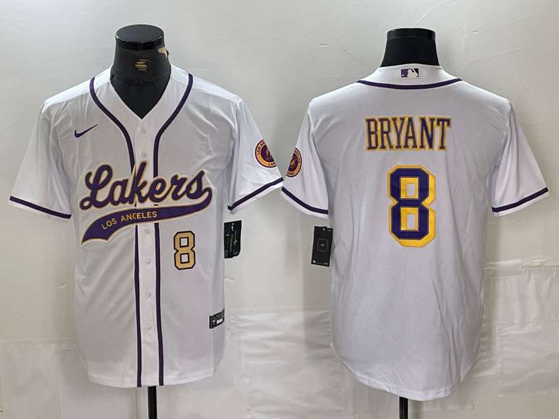 Men's Los Angeles Lakers #8 Kobe Bryant White Cool Base Stitched Baseball Jerseys