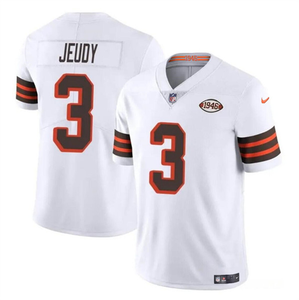 Men's Cleveland Browns #3 Jerry Jeudy White 1946 Collection Vapor Limited Football Stitched Jersey