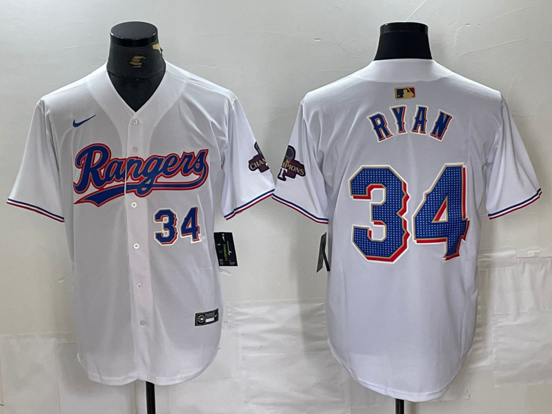 Men's Texas Rangers #34 Nolan Ryan Number White 2024 Gold Collection Limited Cool Base Jerseys