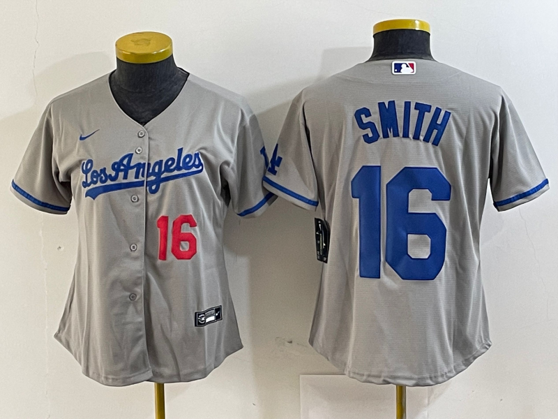 Women's Los Angeles Dodgers #16 Will Smith Gray Alternate Player Number Team Logo Cool Base Jersey