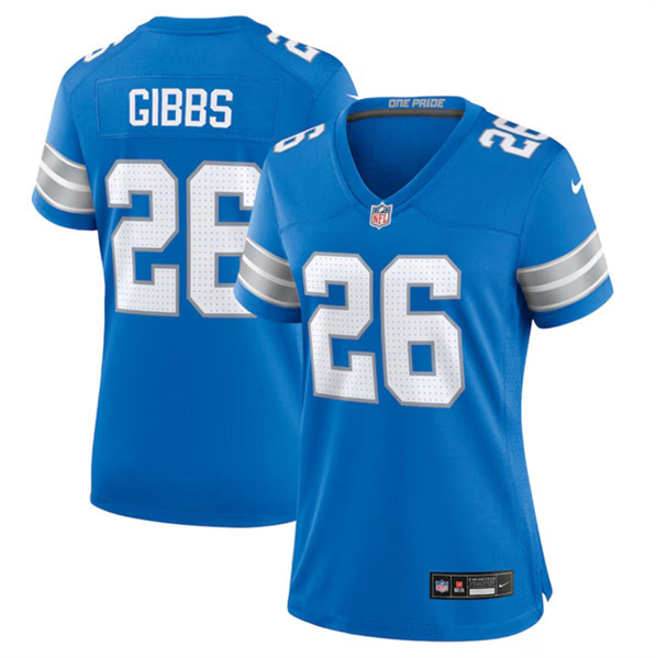 Women's Detroit Lions #26 Jahmyr Gibbs Blue Stitched Jersey(Run Smaller)