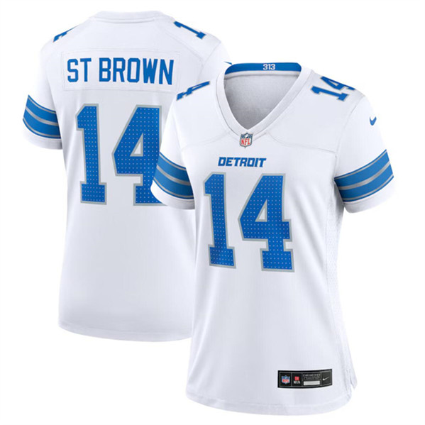 Women's Detroit Lions #14 Amon-Ra St. Brown White Stitched Jersey(Run Smaller)