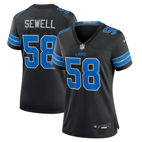 Women's Detroit Lions #58 Penei Sewell Black 2nd Alternate Stitched Jersey(Run Smaller)