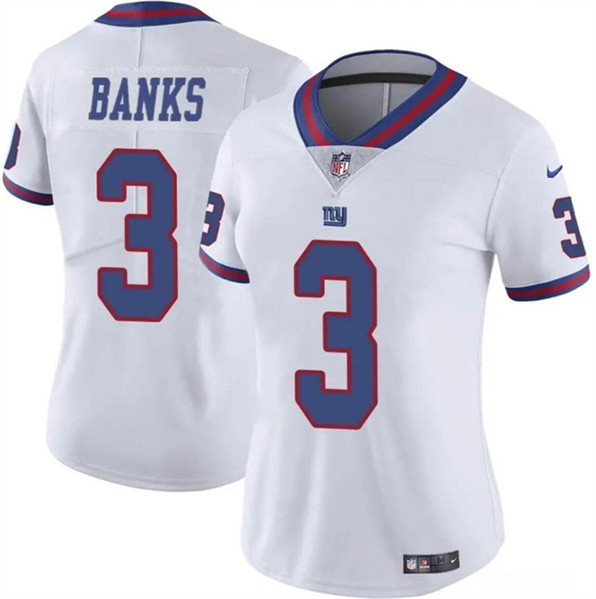 Women's New York Giants #3 Deonte Banks White Vapor Stitched Jersey(Run Small)