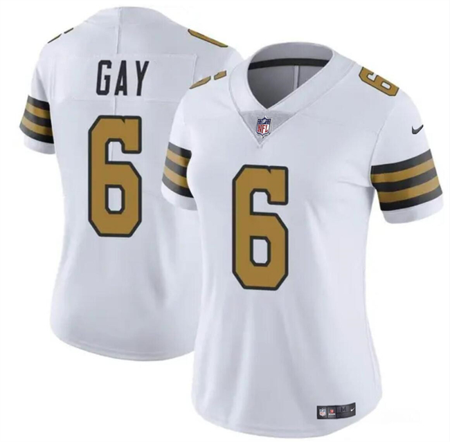 Women's New Orleans Saints #6 Willie Gay White Color Rush Football Stitched Game Jersey(Run Small)