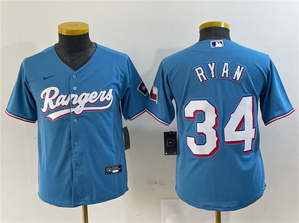 Women's Texas Rangers #34 Nolan Ryan Blue With Patch Stitched Baseball Jersey(Run Small)