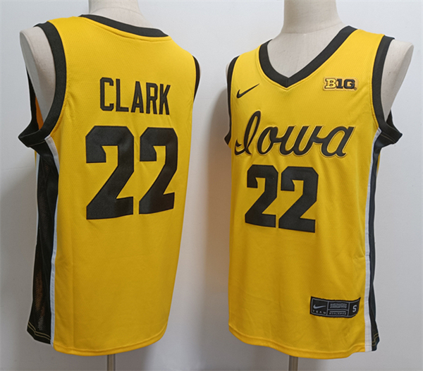 Men's Iowa Hawkeyes #22 Caitlin Clark Yellow College Stitched Basketball Jersey