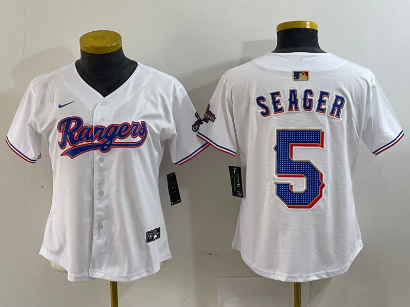 Women's Texas Rangers #5 Corey Seager White 2024 Gold Collection Limited Cool Base Jersey