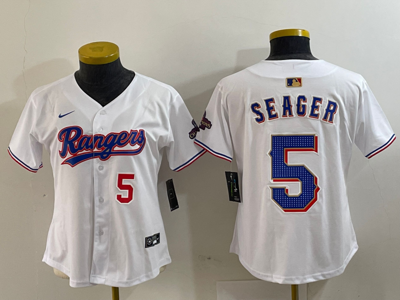 Women's Texas Rangers #5 Corey Seager Number White 2024 Gold Collection Limited Cool Base Jerseys