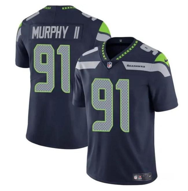 Men's Seattle Seahawks #91 Byron Murphy II Navy 2024 Draft Vapor Limited Football Stitched Jersey