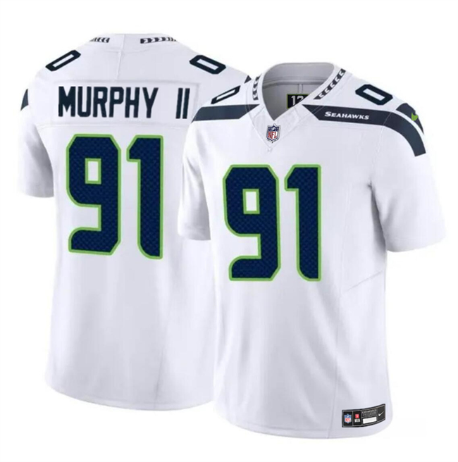 Men's Seattle Seahawks #91 Byron Murphy II White 2024 Draft F.U.S.E Vapor Limited Football Stitched Jersey