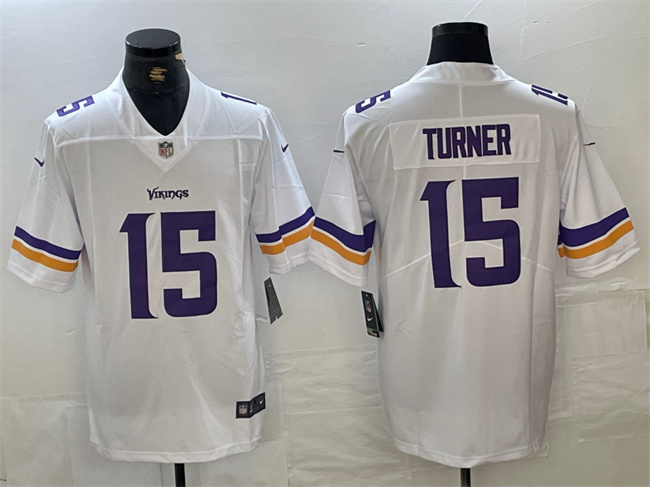 Men's Minnesota Vikings #15 Dallas Turner White 2024 Draft Vapor Untouchable Limited Football Stitched Jersey