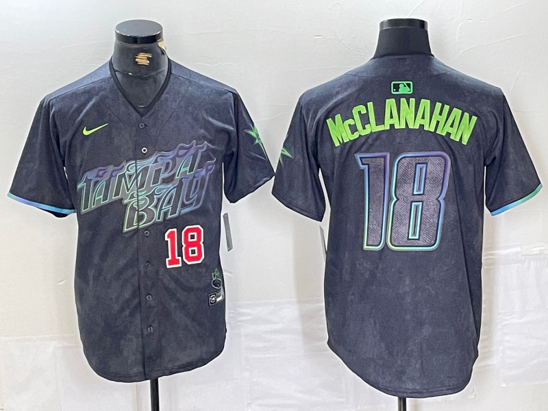 Men's Tampa Bay Rays #18 Shane McClanahan Number Charcoal 2024 City Connect Limited Stitched Jerseys