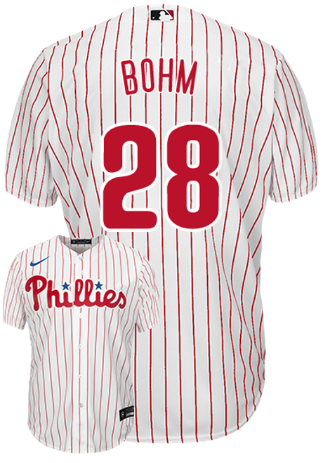 Youth Philadelphia Phillies #28 Alec Bohm Replica White Cool Base Embroidered Baseball Jersey