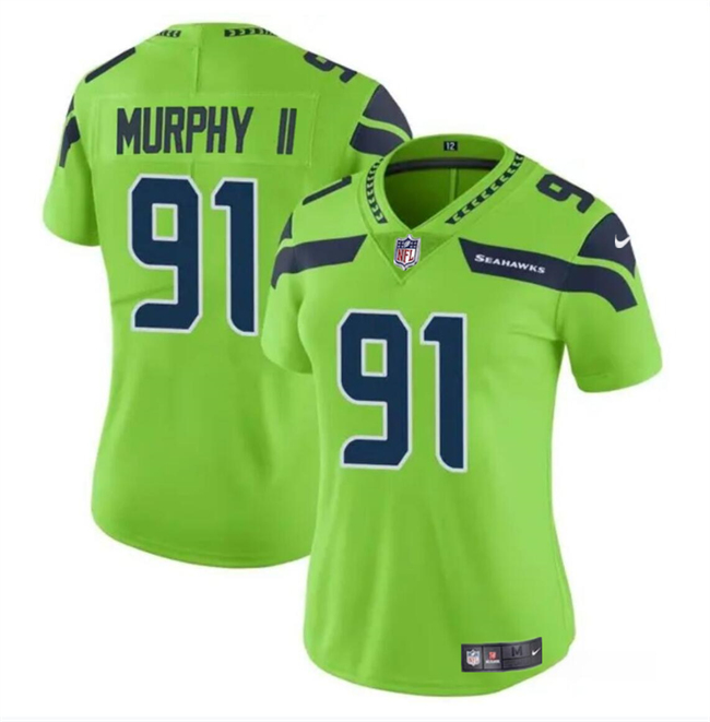 Women's Seattle Seahawks #91 Byron Murphy II 2024 Draft Green Vapor Limited Football Stitched Jersey(Run Small)