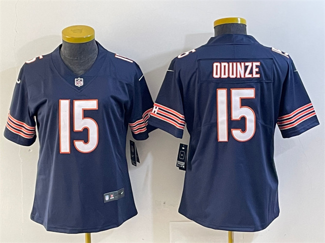 Women's Chicago Bears #15 Rome Odunze Navy 2024 Draft Vapor Football Stitched Jersey(Run Small)