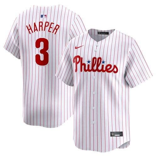 Men's Philadelphia Phillies #3 Bryce Harper White Home Limited Stitched Jersey