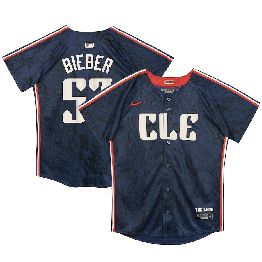 Preschool Cleveland Guardians #57 Shane Bieber Nike Navy 2024 City Connect Limited Jersey