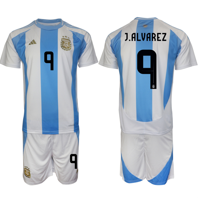 Men's Argentina #9 Gabriel Batistuta White Blue 2024-25 Home Soccer Jersey Suit