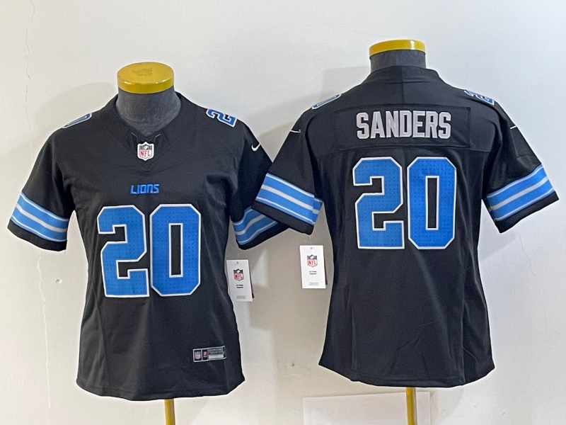 Women's Detroit Lions #20 Barry Sanders Black 2024 F.U.S.E. 2nd Alternate Vapor Limited Football Stitched Jersey(Run Smaller)