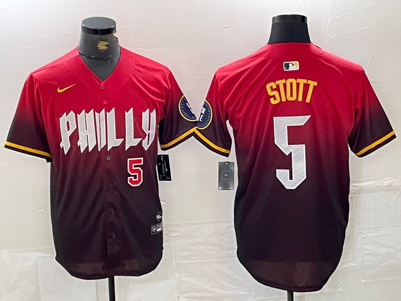 Men's Philadelphia Phillies #5 Bryson Stott Red 2024 City Player Number Cool Base Jerseys