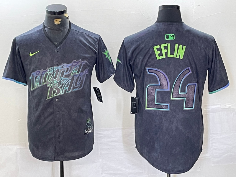 Men's Tampa Bay Rays #24 Zach Eflin Charcoal 2024 City Connect Limited Cool Base Jersey