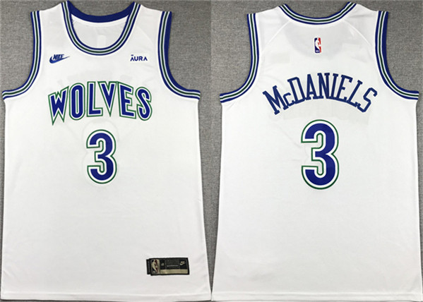 Men's Minnesota Timberwolves #3 Jaden McDaniels White City Edition Stitched Jersey