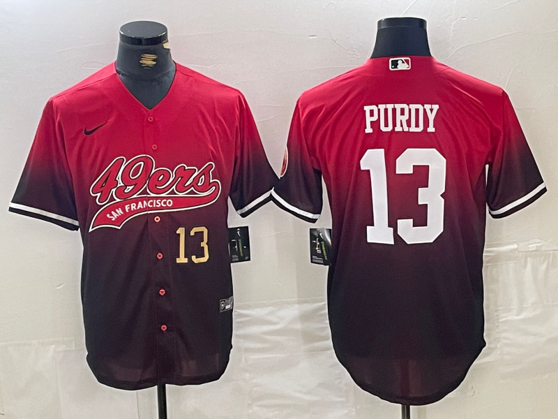 Men's San Francisco 49ers #13 Brock Purdy Number Red Black Stitched Baseball Jersey