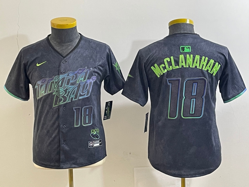 Youth Tampa Bay Rays #18 Shane McClanahan Number Charcoal 2024 City Connect Limited Stitched Jersey