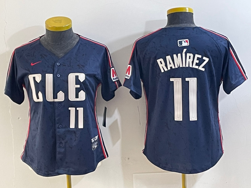 Women's Cleveland Guardians #11 Jose Ramirez Number Navy 2024 City Connect Limited Stitched Jersey