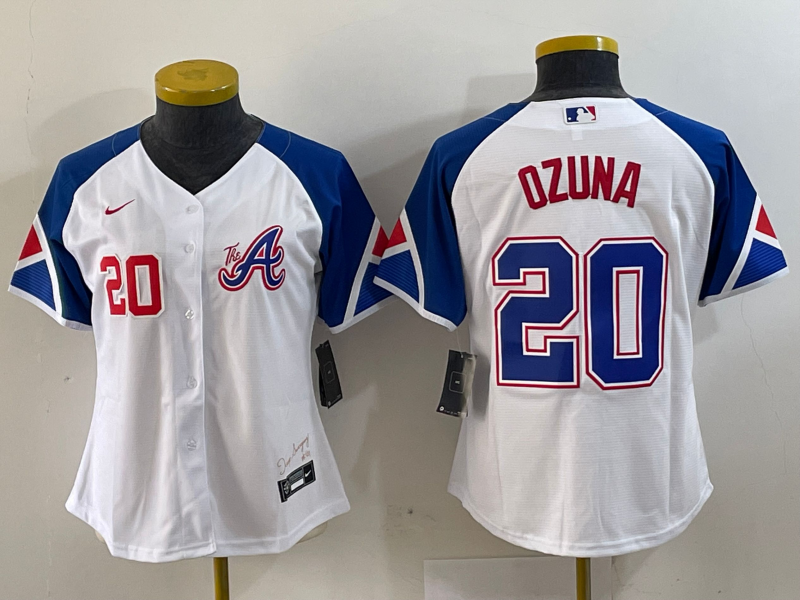 Women's Atlanta Braves #20 Marcell Ozuna Number White 2023 City Connect Cool Base Stitched Jerseys