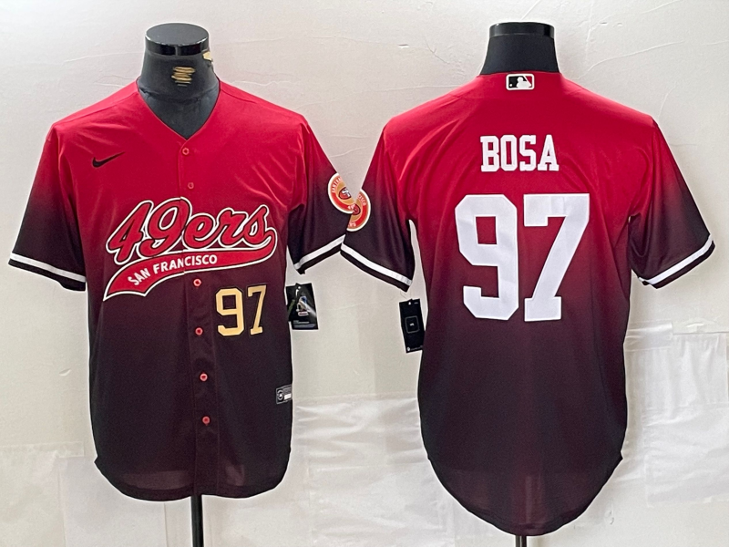 Men's San Francisco 49ers #97 Nick Bosa Red Black With Patch Cool Base Baseball Stitched Jerseys