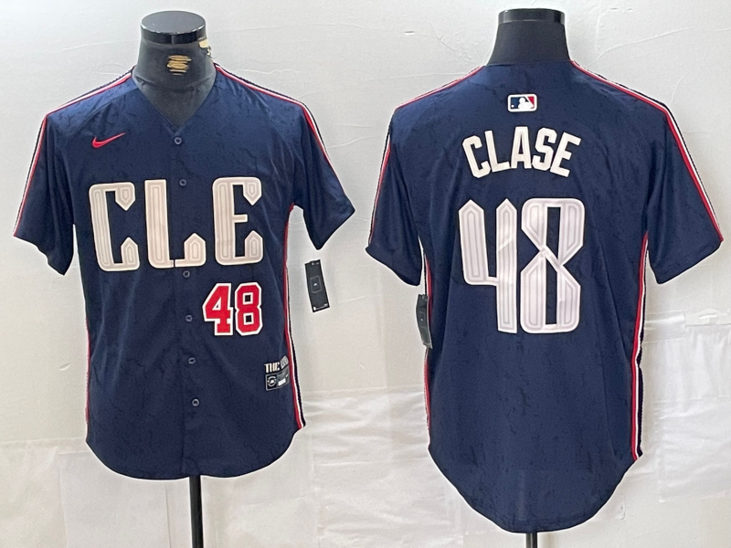 Men's Cleveland Guardians #48 Emmanuel Clase Number Navy 2024 City Connect Limited Stitched Jersey