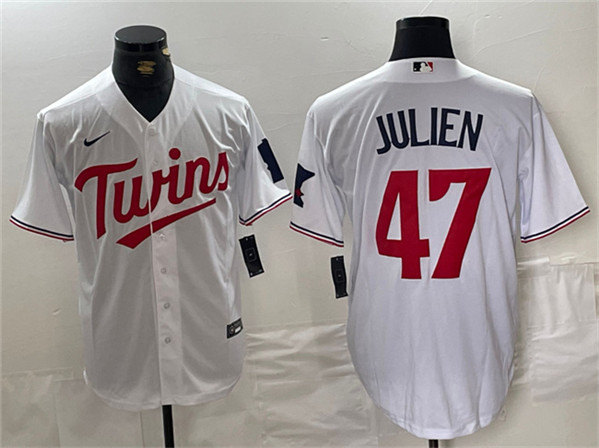 Men's Minnesota Twins #47 Edouard Julien White Cool Base Stitched Jerseys