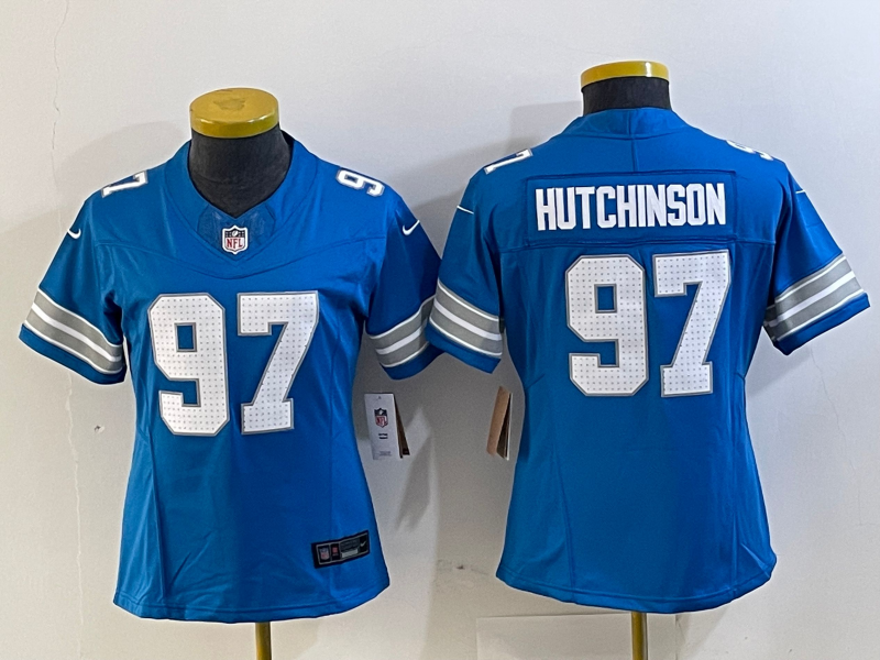 Women's Detroit Lions #97 Aidan Hutchinson Limited Blue 2024 FUSE Vapor Jersey