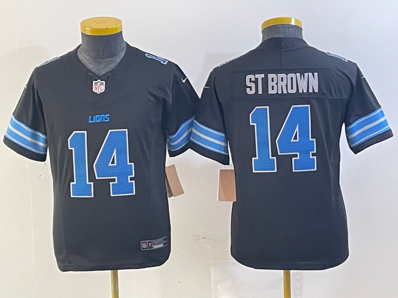 Youth Detroit Lions #14 Amon Ra St Brown Limited Black 2024 FUSE Vapor Jersey