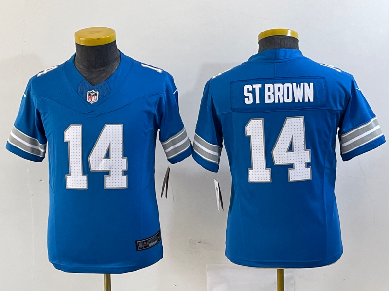 Youth Detroit Lions #14 Amon Ra St Brown Limited Blue 2024 FUSE Vapor Jersey