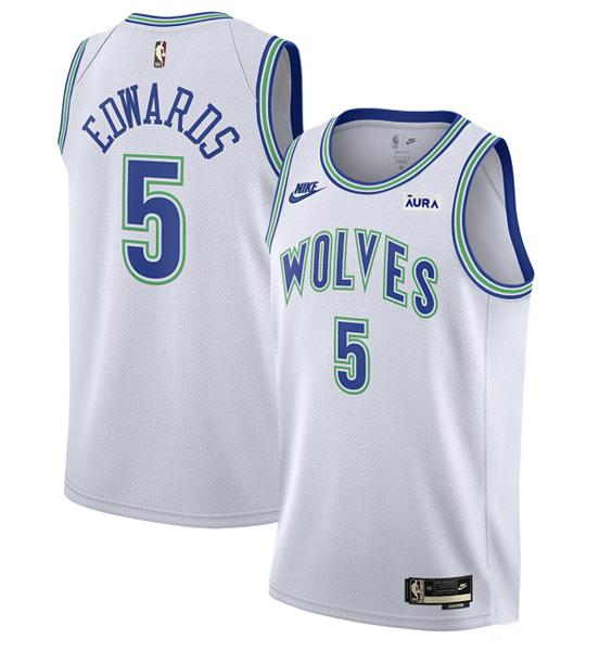 Men's Minnesota Timberwolves #5 Anthony Edwards White 2023-24 Classic Edition Stitched Jersey