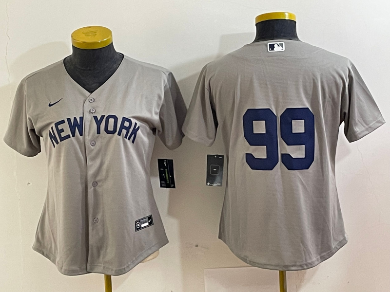 Women's New York Yankees #99 Aaron Judge 2021 Grey Field of Dreams Cool Base Stitched Jersey