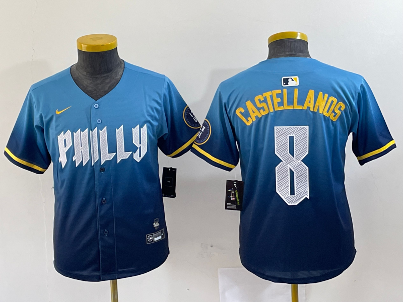 Women's Philadelphia Phillies #8 Nick Castellanos Blue 2024 City Connect Limited Stitched Jersey