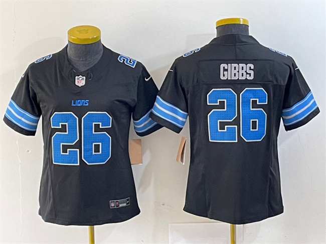 Women's Detroit Lions #26 Jahmyr Gibbs Black 2024 F.U.S.E. 2nd Alternate Vapor Limited Football Stitched Jersey