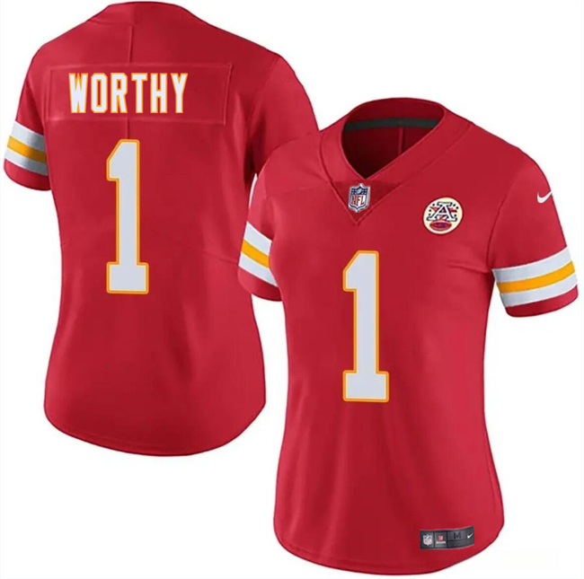 Women's Kansas City Chiefs #1 Xavier Worthy Red 2024 Draft Vapor Untouchable Limited Football Stitched Jersey