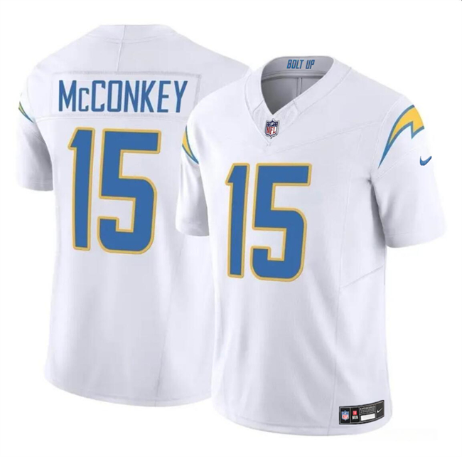 Men's Los Angeles Chargers #15 Ladd McConkey White 2024 F.U.S.E Draft Vapor Limited Football Stitched Jersey