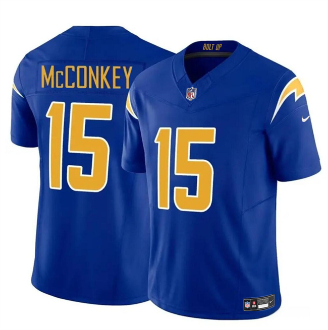 Men's Los Angeles Chargers #15 Ladd McConkey Royal 2024 F.U.S.E Draft Vapor Limited Football Stitched Jersey