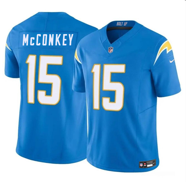 Men's Los Angeles Chargers #15 Ladd McConkey Light Blue 2024 F.U.S.E Draft Vapor Limited Football Stitched Jersey