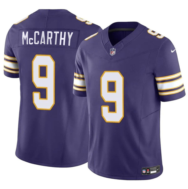 Youth Minnesota Vikings #9 J.J. McCarthy Purple 2024 Draft F.U.S.E. Throwback Vapor Untouchable Limited Football Stitched Jersey