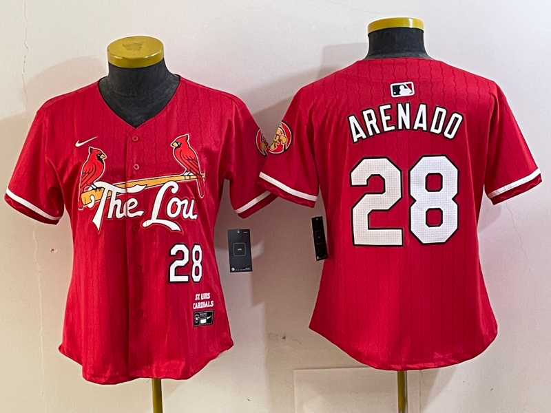 Women's St Louis Cardinals #28 Nolan Arenado Red 2024 City Connect Limited Stitched Jersey