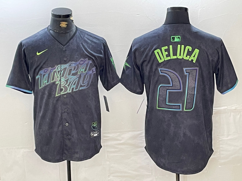 Men's Tampa Bay Rays #21 Jonny DeLuca Charcoal 2024 City Connect Limited Stitched Jersey